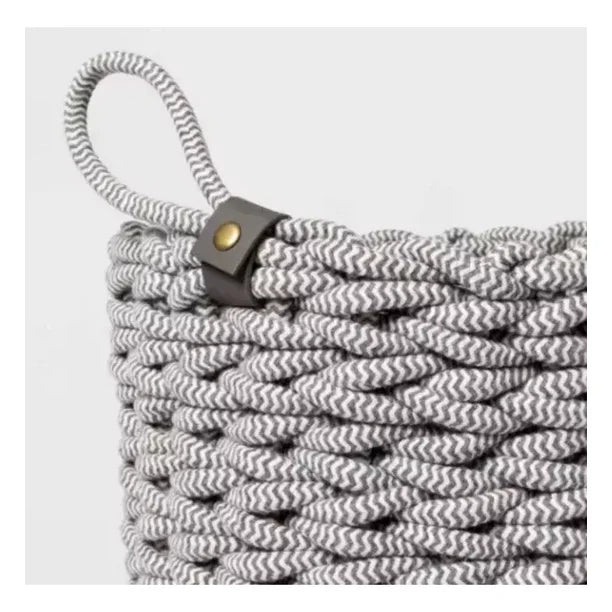 1pz Cesto Lazo Tela Canasto Tejido Caja Organizadora Gris Chica