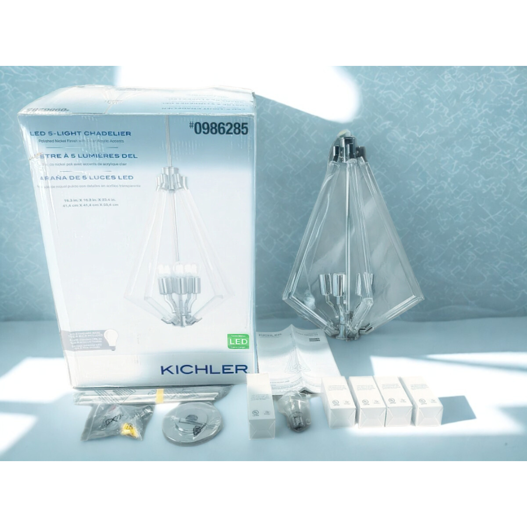 Lampara Tipo Candelabro Acrilico Transparente Led 5 Luces Níquel Cepillado