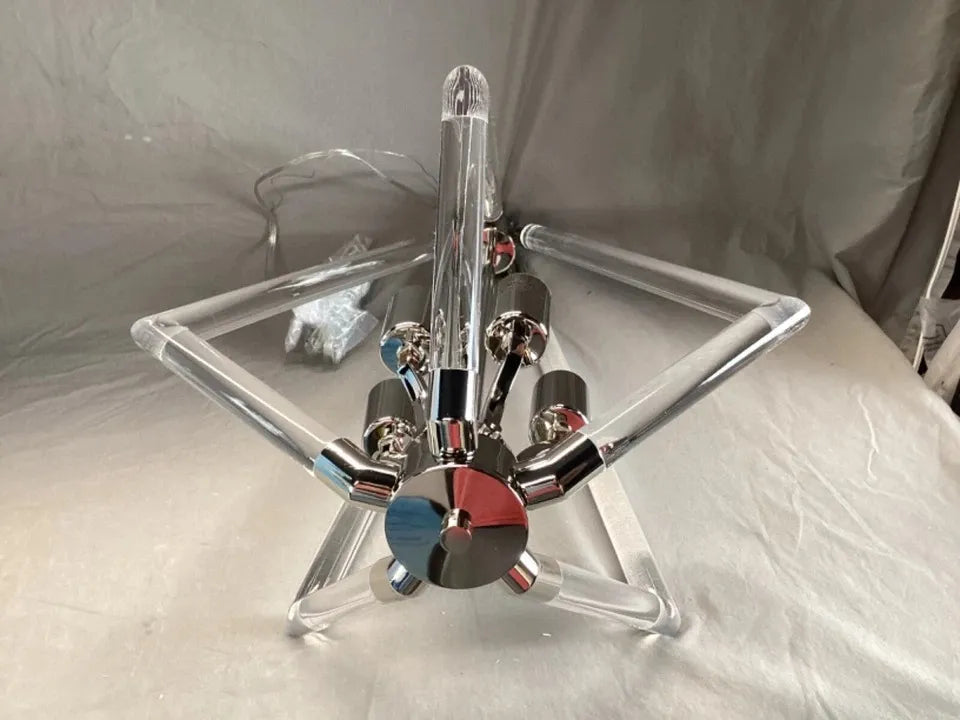 Lampara Tipo Candelabro Acrilico Transparente Led 5 Luces Níquel Cepillado