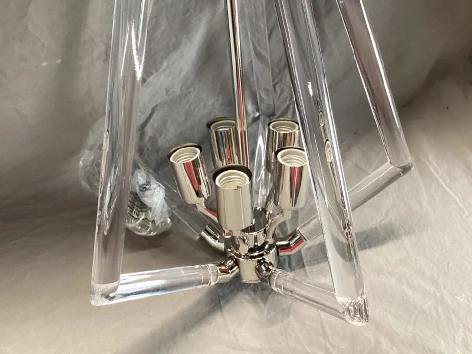 Lampara Tipo Candelabro Acrilico Transparente Led 5 Luces Níquel Cepillado
