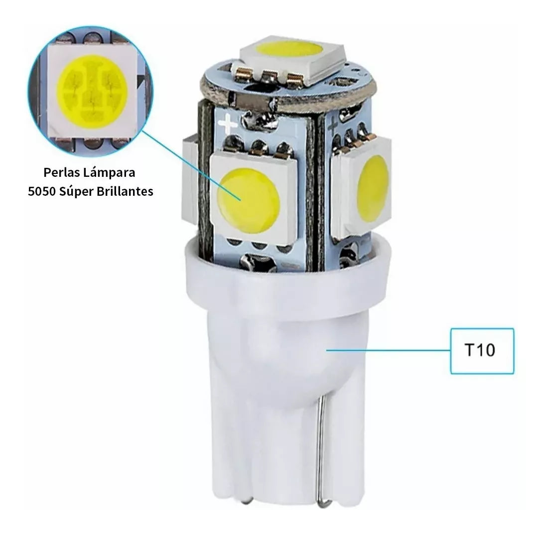 10pzs Foco Led Pellizco T10 Automotriz Lote Led 5050 Blanco