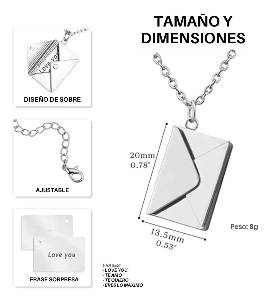 Collar Carta Sobre Mensaje Grabado Acero Inoxidable
