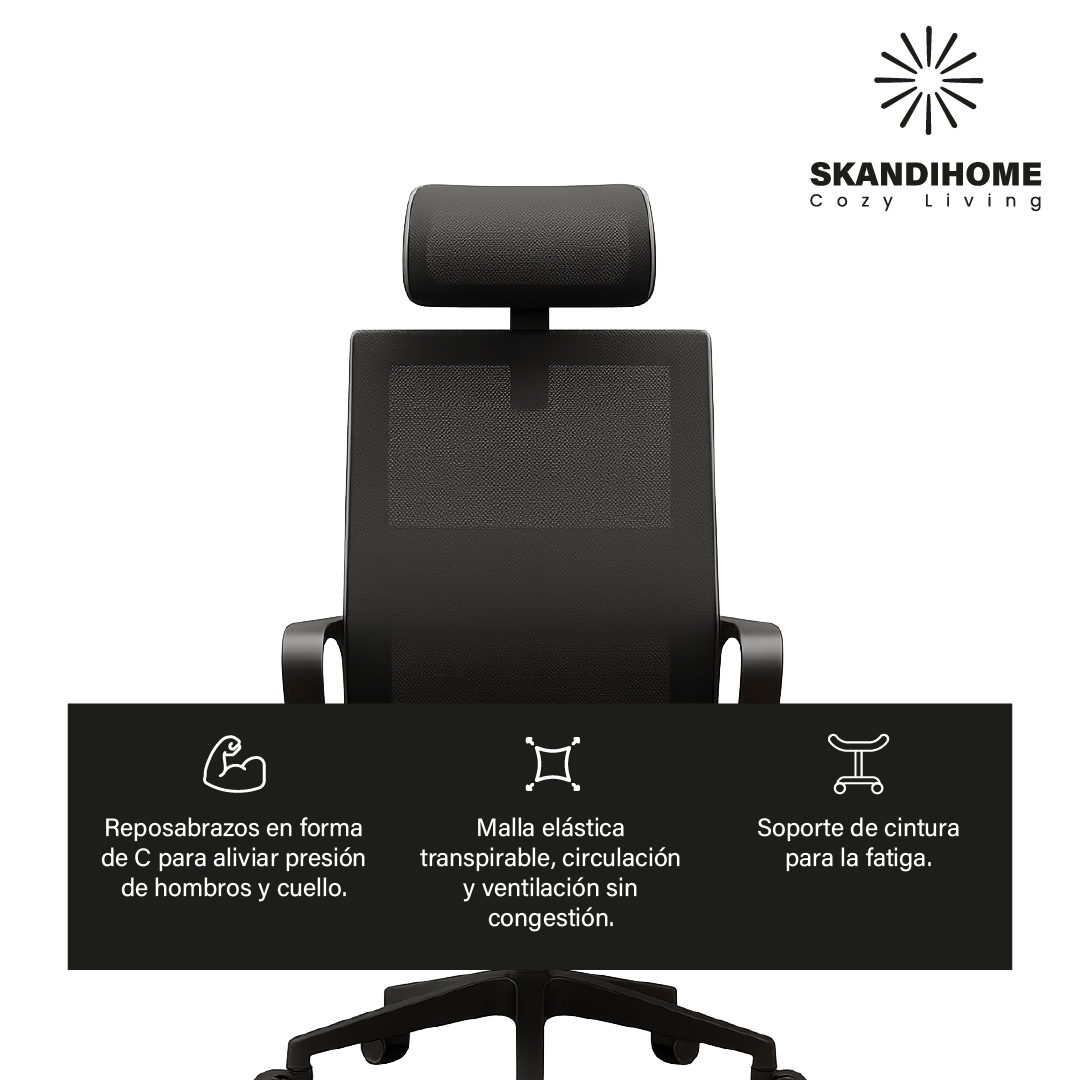 Silla Escritorio Ergonómica ejecutiva Color Negro tapiceria de malla
