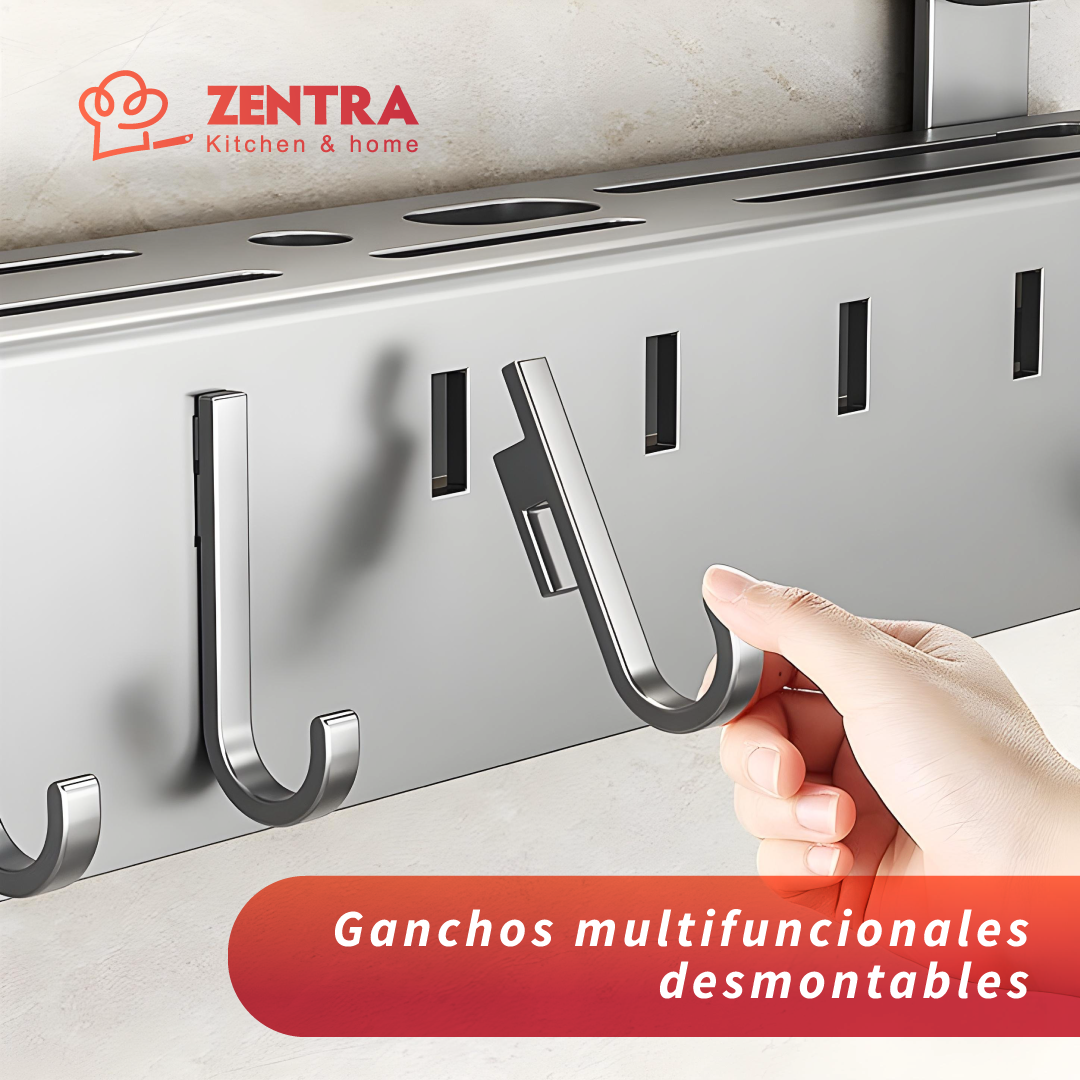 Repisa Base Organizadora De Utensilios De Cocina Con Ganchos