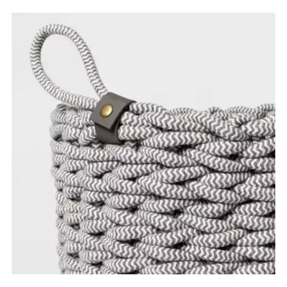 1pz Cesto Lazo Tela Canasto Tejido Caja Organizadora Gris Chica