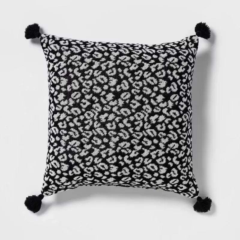 Cojin Decorativo Cuadrado Tejido Texturizado Negro / Crema