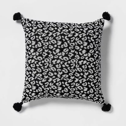 Cojin Decorativo Cuadrado Tejido Texturizado Negro / Crema