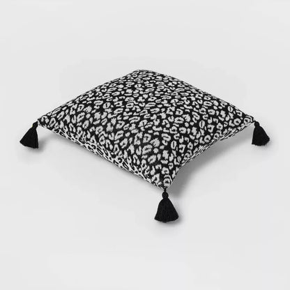 Cojin Decorativo Cuadrado Tejido Texturizado Negro / Crema
