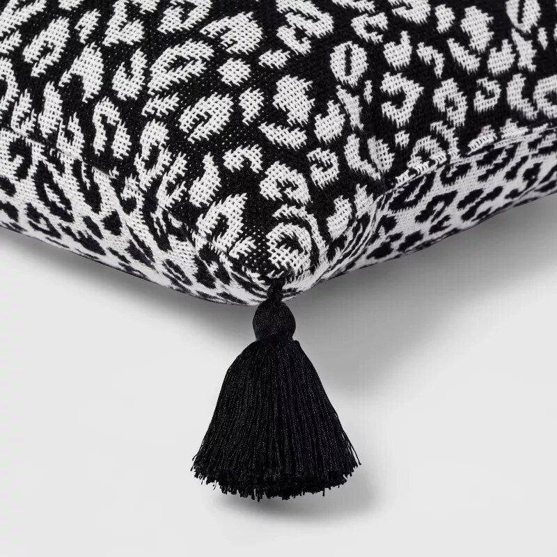 Cojin Decorativo Cuadrado Tejido Texturizado Negro / Crema