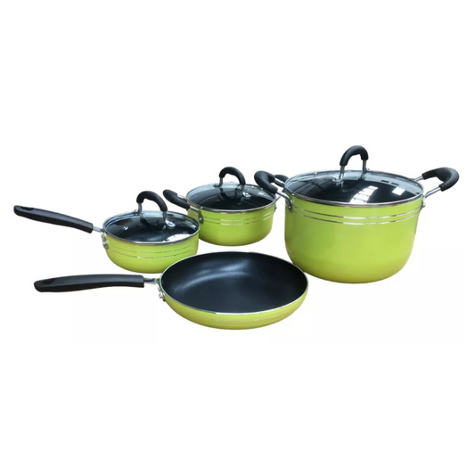 Juego Batería Cocina 7 Pzas Aluminio Olla Sarten Verde