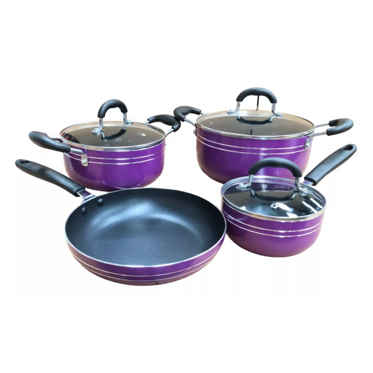 Juego Batería Cocina 7pzas Aluminio Morado Sarten Cacerola