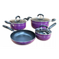Juego Batería Cocina 7pzas Aluminio Morado Sarten Cacerola