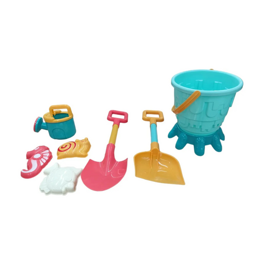 Set Juguetes De Playa Y Arena Cubeta Palitas Moldes 7 Piezas