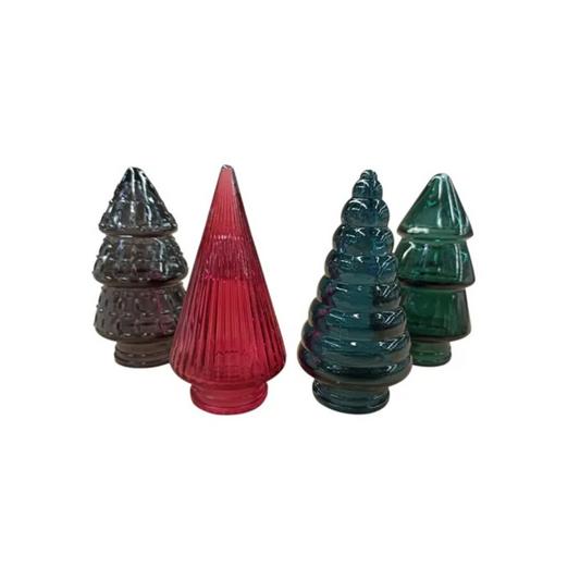Set 4 Figuras Decorativas Navideñas Vidrio Pinos Texturizado
