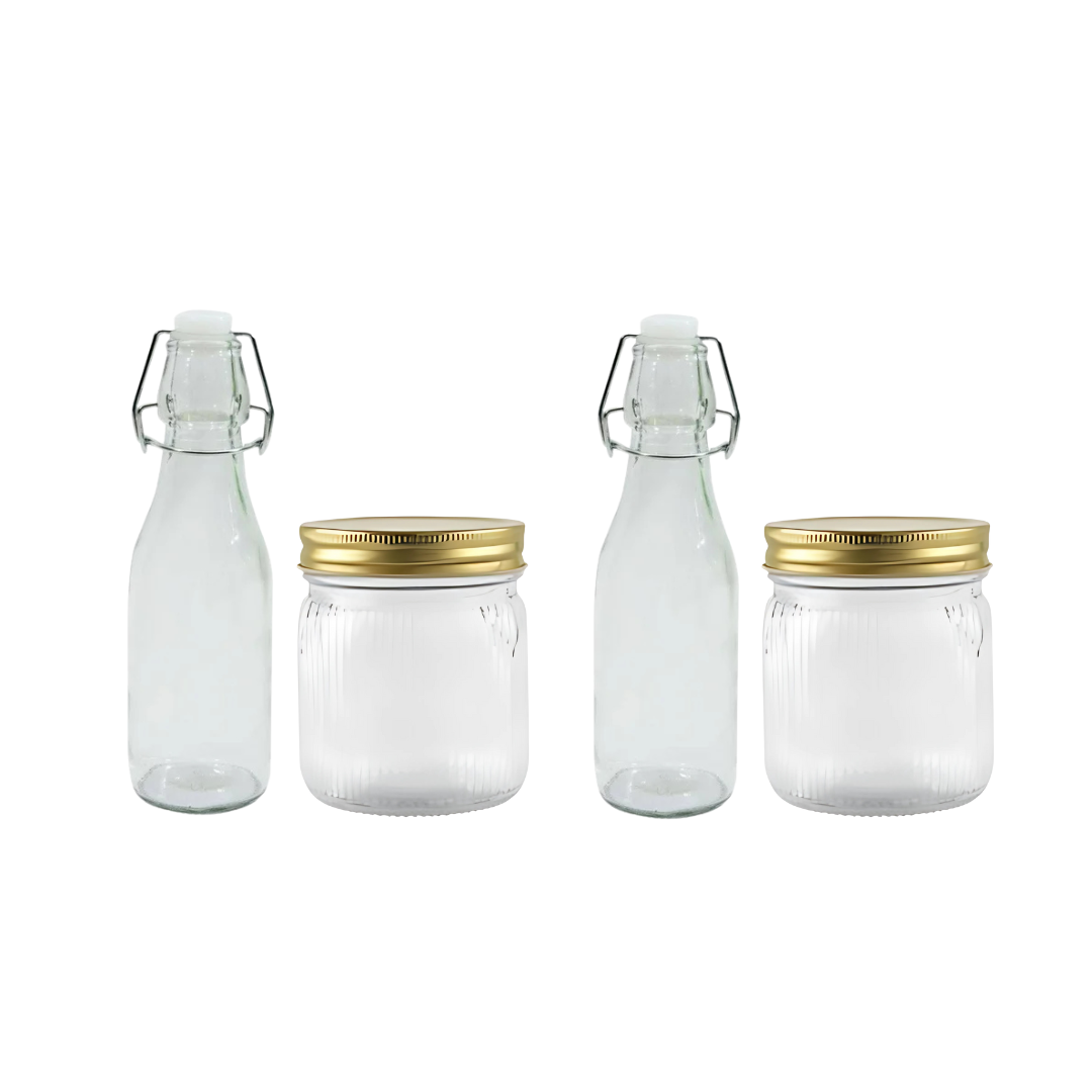 4 Botes Almacenamiento De Vidrio Dispensador Con Tapas