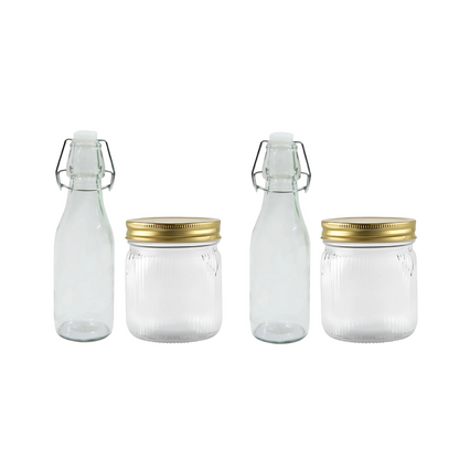 4 Botes Almacenamiento De Vidrio Dispensador Con Tapas