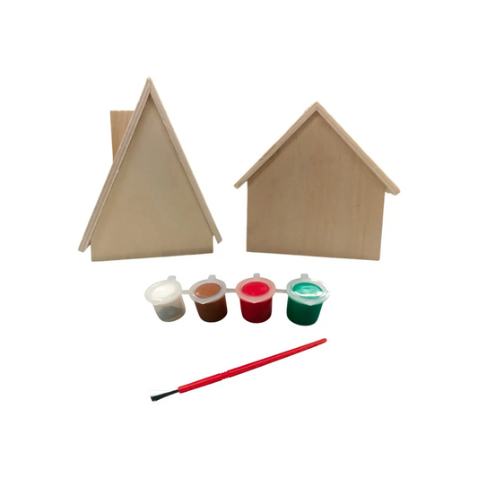 Material Didáctico 2 Casitas Madera Pintura Pincel colores