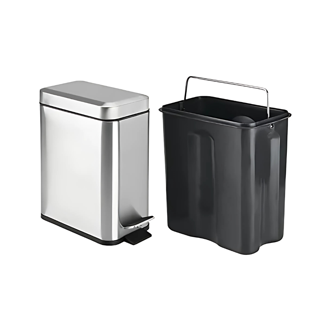 Bote De Basura Pequeño, Moderno, Rectangular Metalico con tapa y pedal