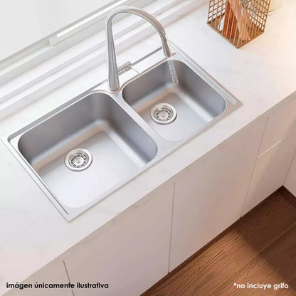 Fregadero Doble Tarja Cocina Cubeta Plateado 78x43x20cm