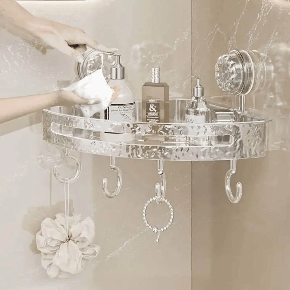 Estante Esquinero de Acrílico Corrugado, Trípode, Baño