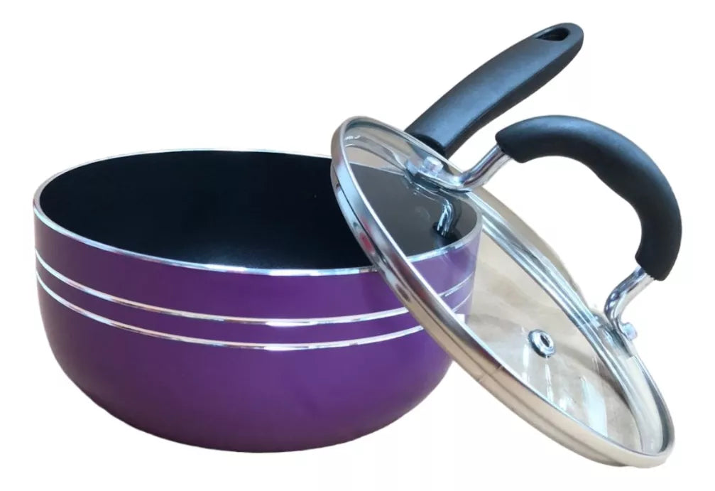 Juego Batería Cocina 7pzas Aluminio Morado Sarten Cacerola