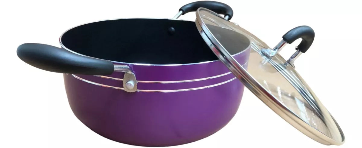 Juego Batería Cocina 7pzas Aluminio Morado Sarten Cacerola