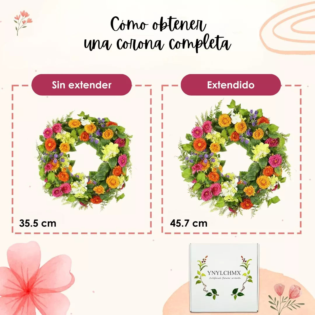 Corona Flores Verde Artificial Decoración Hogar