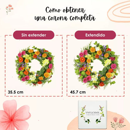 Corona Flores Verde Artificial Decoración Hogar