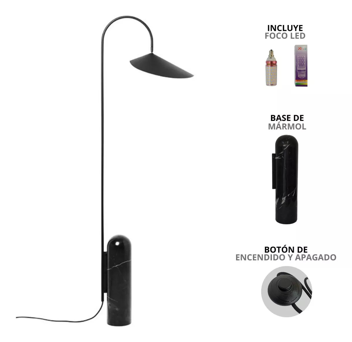 Lampara De Piso Marmol Negro Decorativas Moderna Luz Led