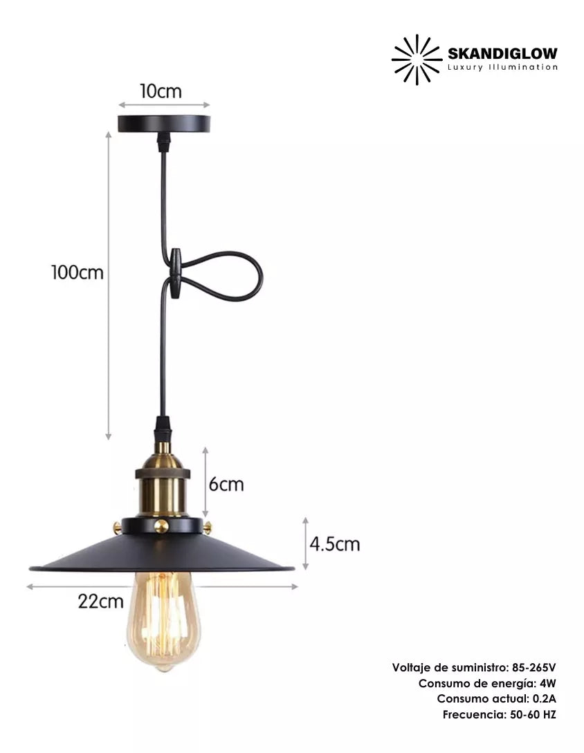 Lampara Colgante Industrial Techo Vintage Hogar Metal Negro