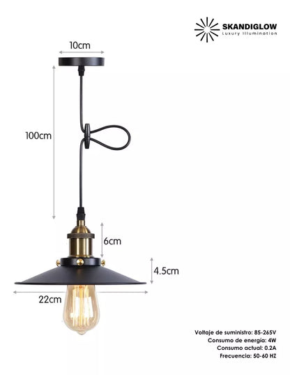 Lampara Colgante Industrial Techo Vintage Hogar Metal Negro