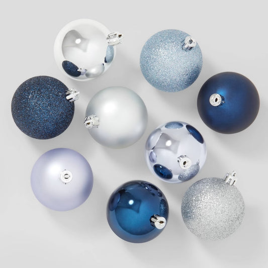 Set 50 Esferas Adornos Navideños Arbol Navidad Plastico Azul Plata Plateadas