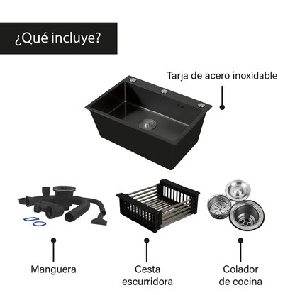 Fregadero Tarja de cocina de acero inoxidable con montaje superior y accesorios.