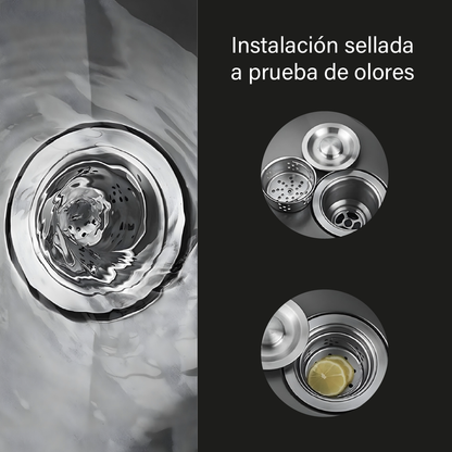 Fregadero Tarja de cocina de acero inoxidable con montaje superior y accesorios.