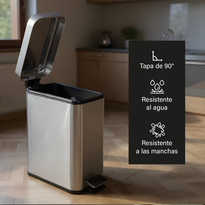 Bote De Basura Pequeño, Moderno, Rectangular Metalico con tapa y pedal