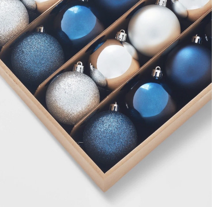 Set 50 Esferas Adornos Navideños Arbol Navidad Plastico Azul Plata Plateadas