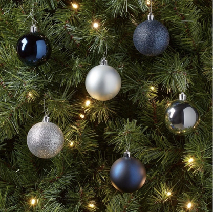 Set 50 Esferas Adornos Navideños Arbol Navidad Plastico Azul Plata Plateadas